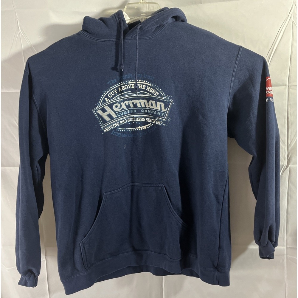 Herrman Lumber A Cut Above‎ Owen's Corning Hooded Sweatshirt Blue XL
